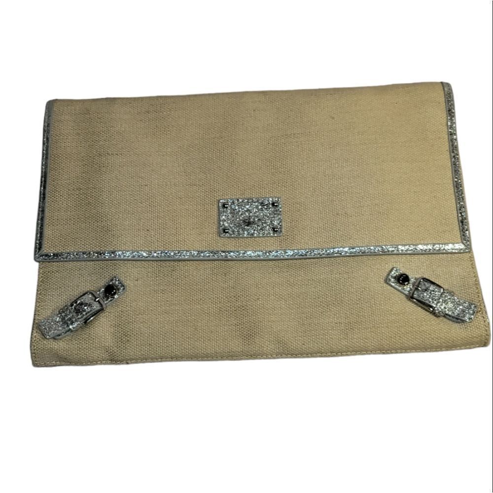 Lodis Bora Bora Large 13 x 9 Clutch Linen Metallic Silver Bag